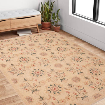 handmade Transitional Kafkaz Chobi Ziegler Tan Green Hand Knotted RECTANGLE 100% WOOL area rug 6 x 9